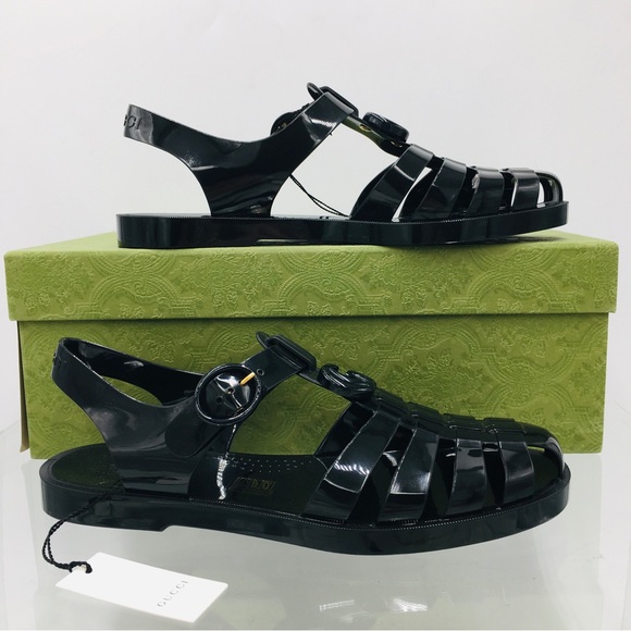 Gucci GG Black Rubber Cage Sandals Men’s Size US 11.5 Medium - Picture 4 of 16